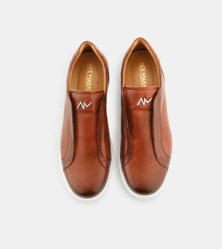 Elastic Slip On Sneaker In Cognac Nicol - Ace Marks