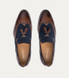Men's brown Italian leather and blue suede dress loafer shoe with tassel