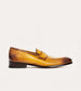 Men's golden brown Italian leather dress shoe penny loafer.