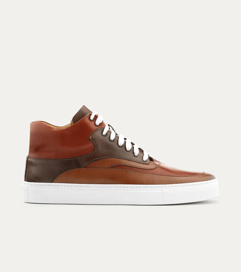 High Top Dress Sneakers In Cuoio & Cognac - Ace Marks