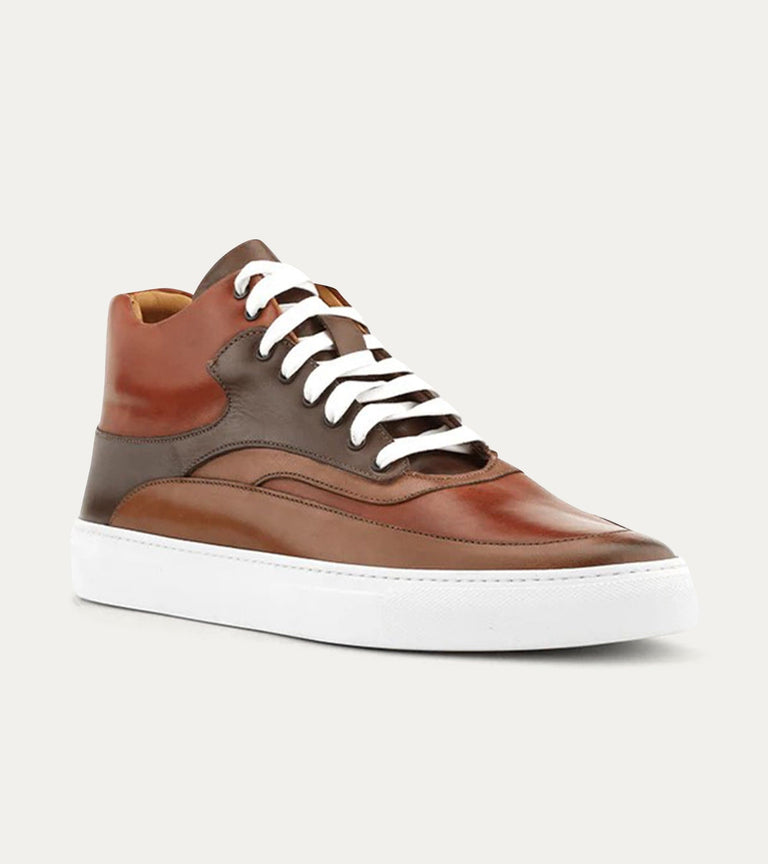 High Top Dress Sneakers In Cuoio & Cognac - Ace Marks