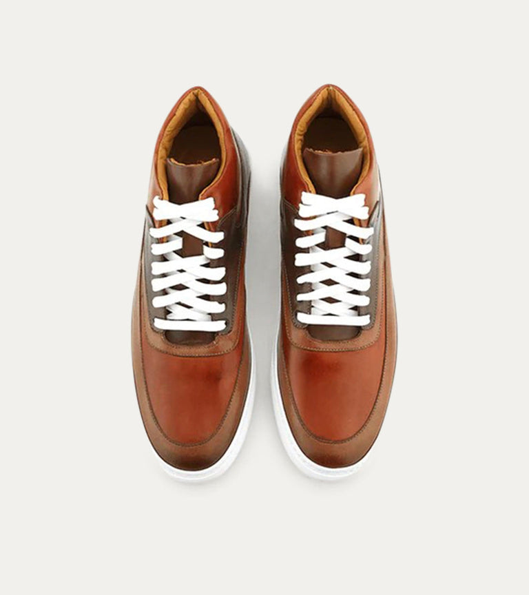 High Top Dress Sneakers In Cuoio & Cognac - Ace Marks