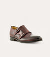 Men's dark brown Italian leather double monkstrap dress shoes.