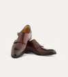 Men's dark brown Italian leather double monkstrap dress shoes.