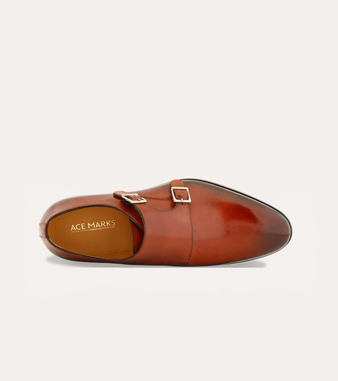 Men's brown Italian leather double monkstrap dress shoes.