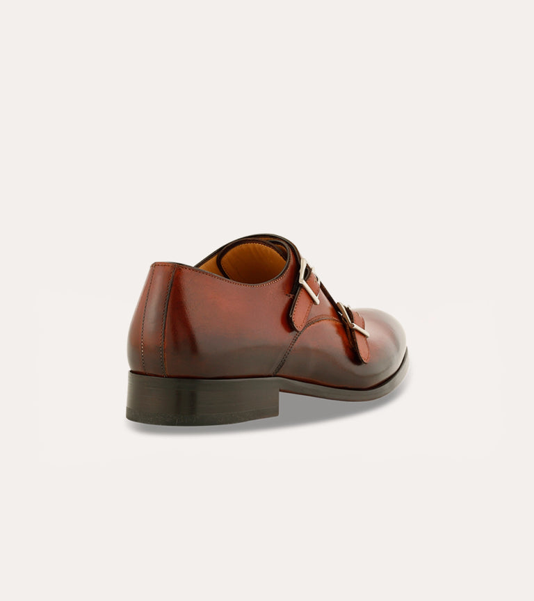 Men's brown Italian leather double monkstrap dress shoes.