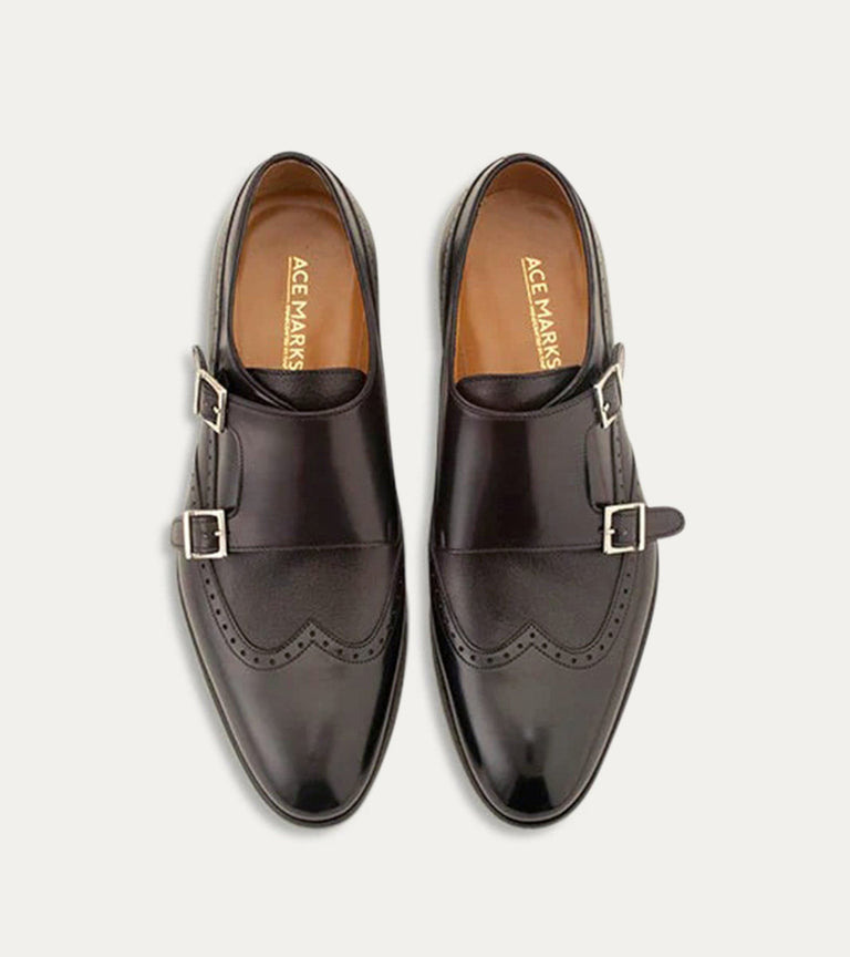 Liam Wingtip Monkstrap in Black St. Noma - Ace Marks