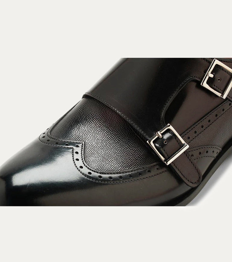 Liam Wingtip Monkstrap in Black St. Noma - Ace Marks
