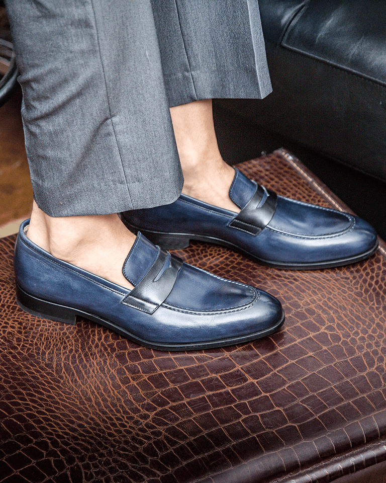 Penny Loafer Avio Antique And Black Leather