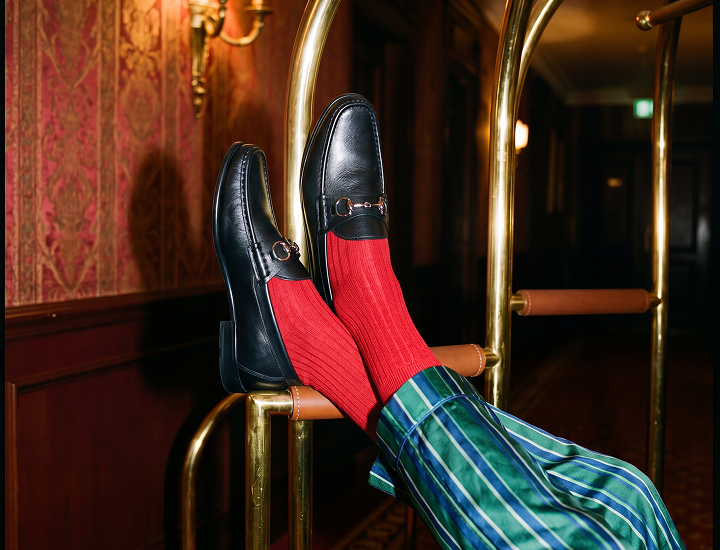 Close-up of men's Italian black leather bit loafers dress shoes