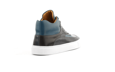 blue high top dress sneaker white outsole