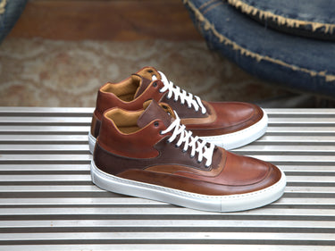 High Top Dress Sneakers In Cuoio & Cognac - Ace Marks