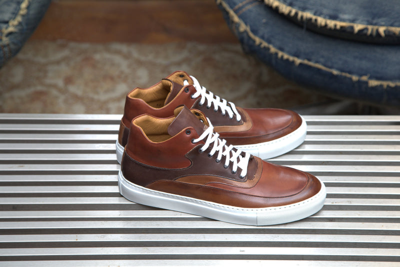 High Top Dress Sneakers In Cuoio & Cognac