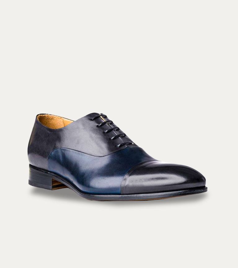 Dark Grey and Blue Antique Leather Lace-Up Dress Shoe