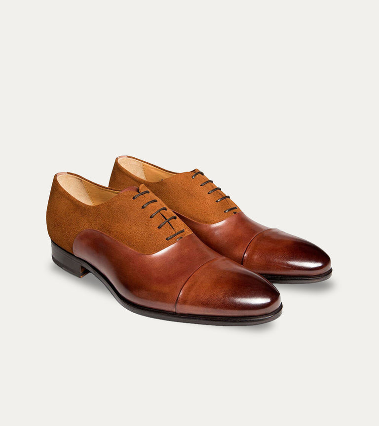 Brown Suede and Brown Leather Lace-Up Dress Shoe - Ace Marks