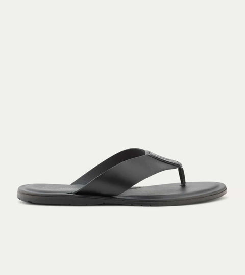 Oceanio Thong Sandals In Black Leather - Ace Marks