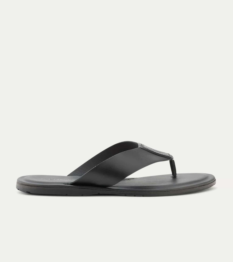 Oceanio Thong Sandals In Black Leather - Ace Marks