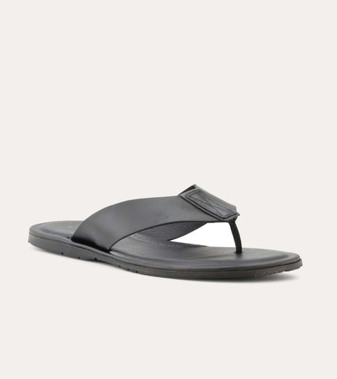 Oceanio Thong Sandals In Black Leather - Ace Marks