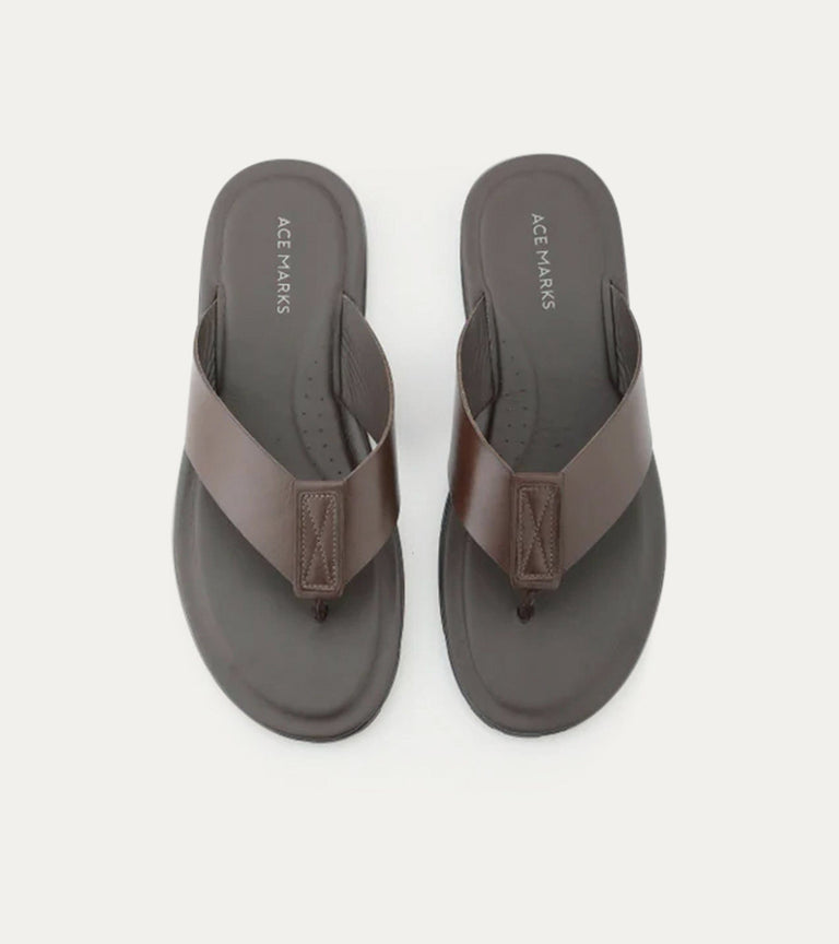 Oceanio Thong Sandals In Brown Leather - Ace Marks