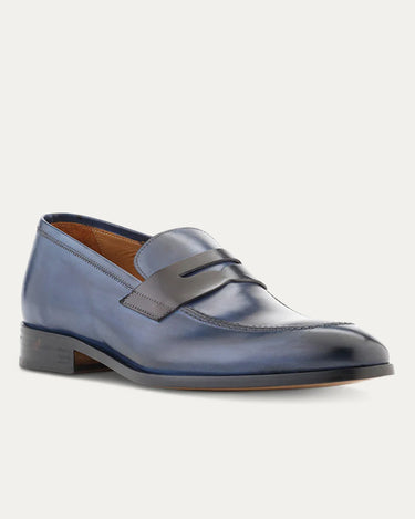 Penny Loafer Avio Antique And Black Leather - Ace Marks