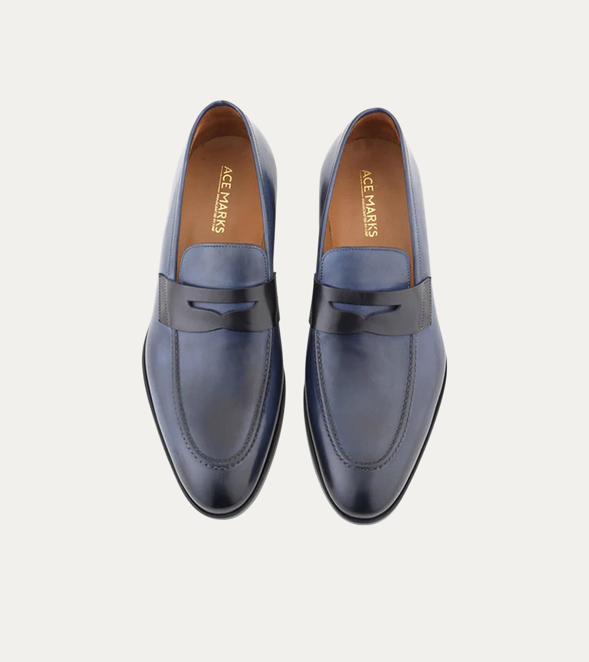 Dress Shoe Penny Loafer Avio Antique And Black Leather Ace Marks Dress Shoe Penny Loafer Avio Antique And Black Leather Ace Marks