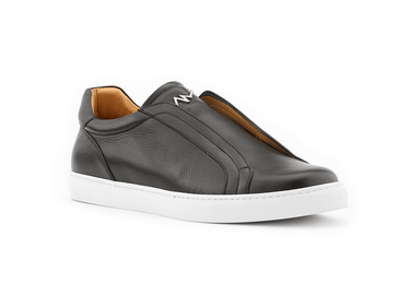 Gray leather online slip on sneakers