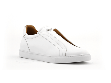 white elastic slip on dress sneaker