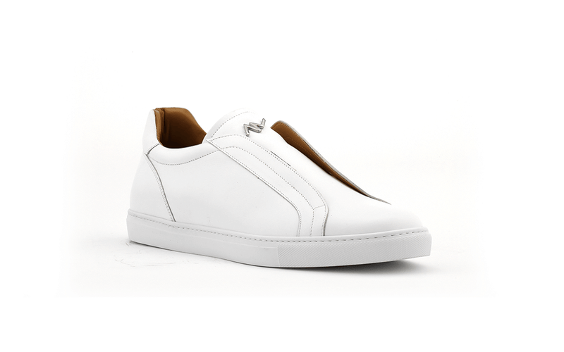 white elastic slip on dress sneaker