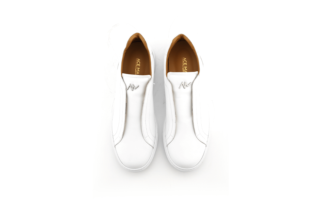 White leather top slip on trainers