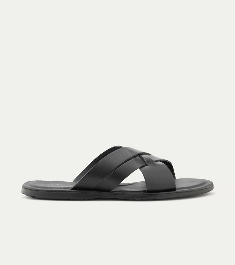 Sandalo Leather Slide Sandals In Black - Ace Marks
