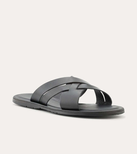 Sandalo Leather Slide Sandals In Black - Ace Marks