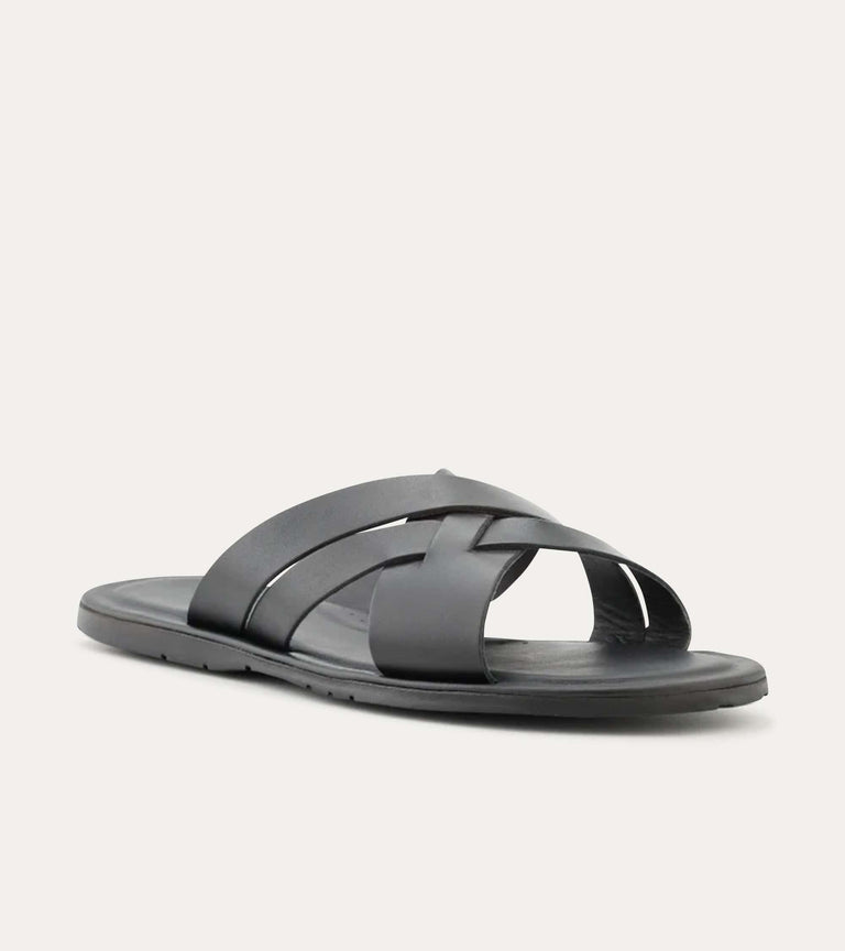 Sandalo Leather Slide Sandals In Black - Ace Marks