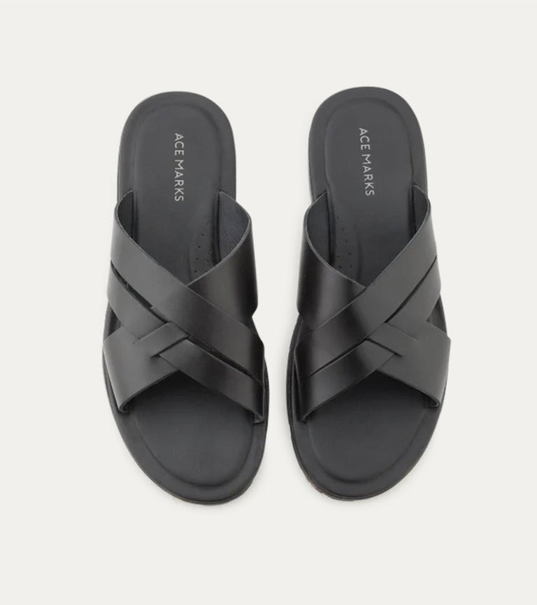 Sandalo Leather Slide Sandals In Black - Ace Marks