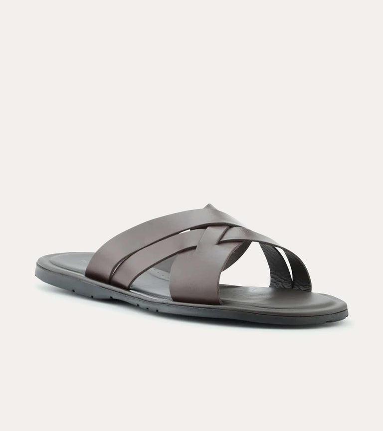 Sandalo Leather Slide Sandals In Brown - Ace Marks