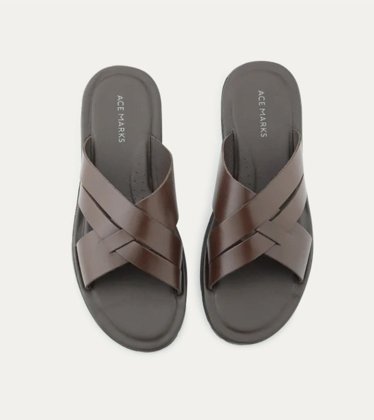 Sandalo Leather Slide Sandals In Brown - Ace Marks
