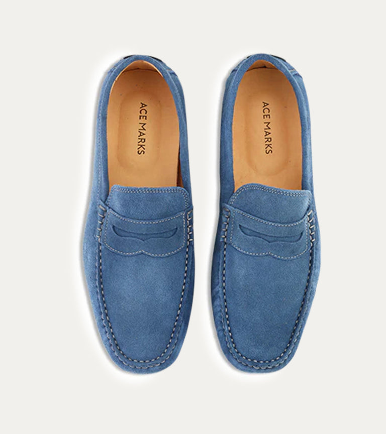 Santi Moccasin In Denim Suede - Ace Marks