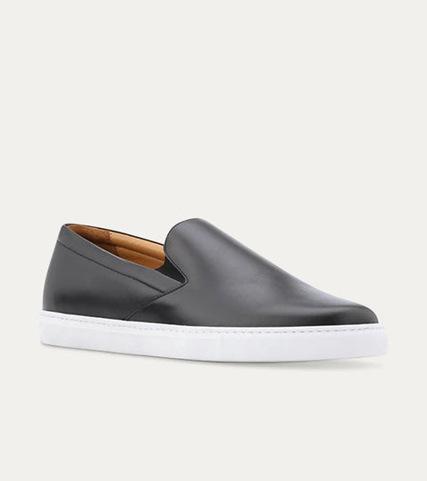 Slip On Sneaker In Black Leather - Ace Marks