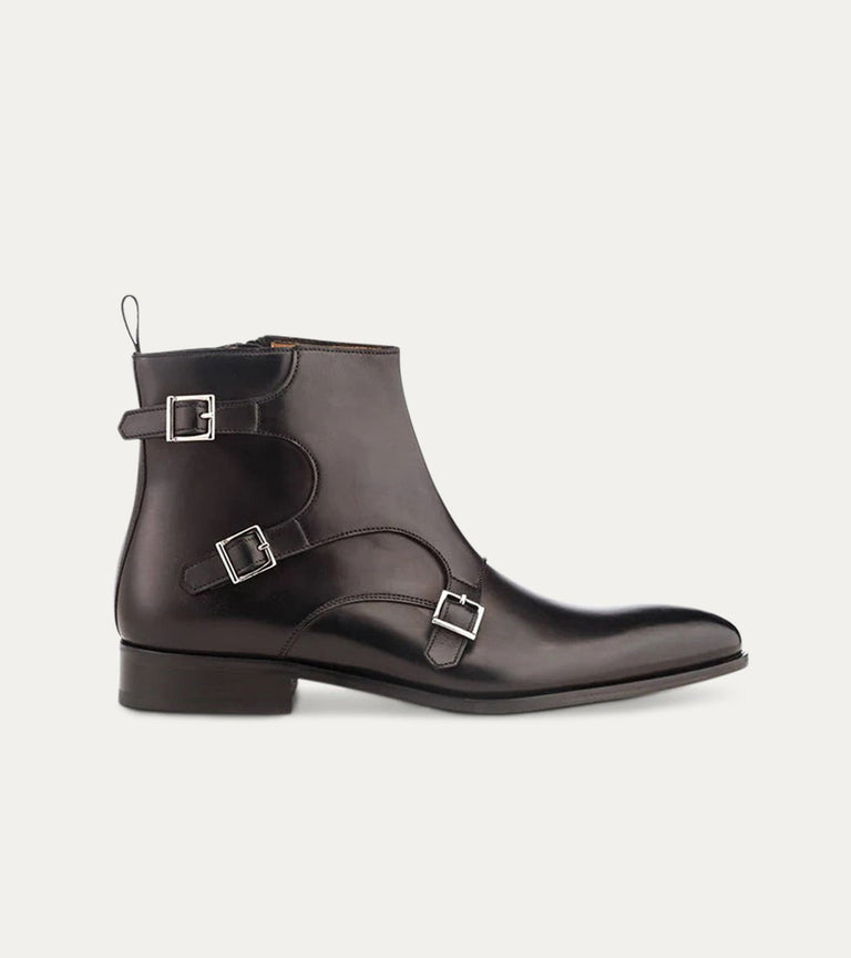 Tristan Triple Monkstrap Boot in Black - Ace Marks