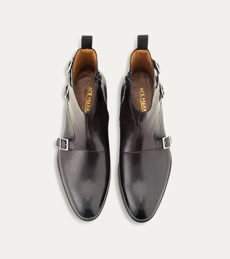 Tristan Triple Monkstrap Boot in Black - Ace Marks