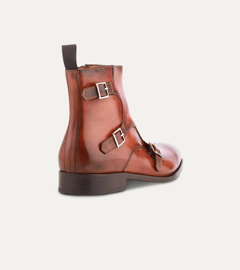 Tristan Triple Monkstrap Boot in Cognac Nicol - Ace Marks