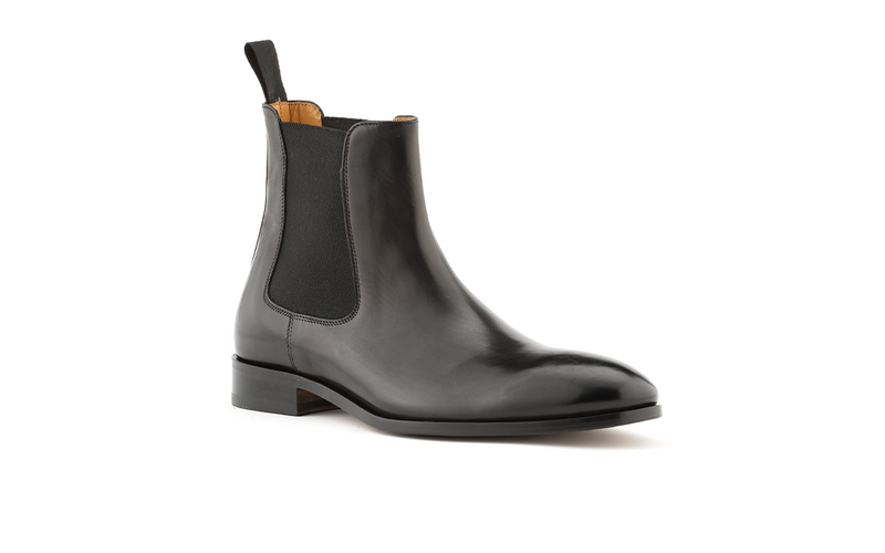 black antique leather italian chelsea boot