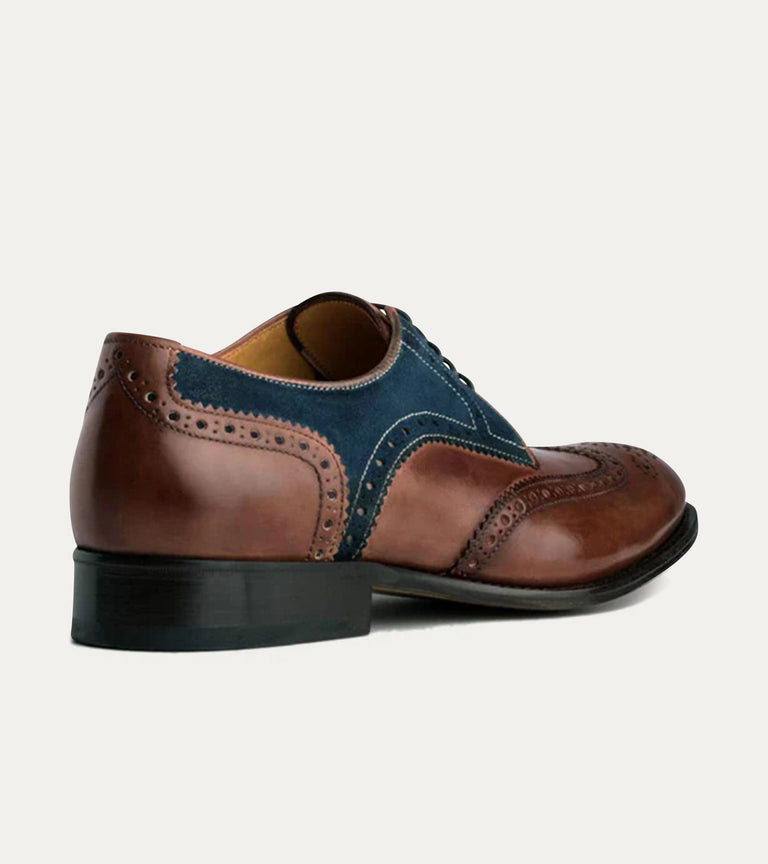 Wingtip Brown Antique & Blue Suede - Ace Marks