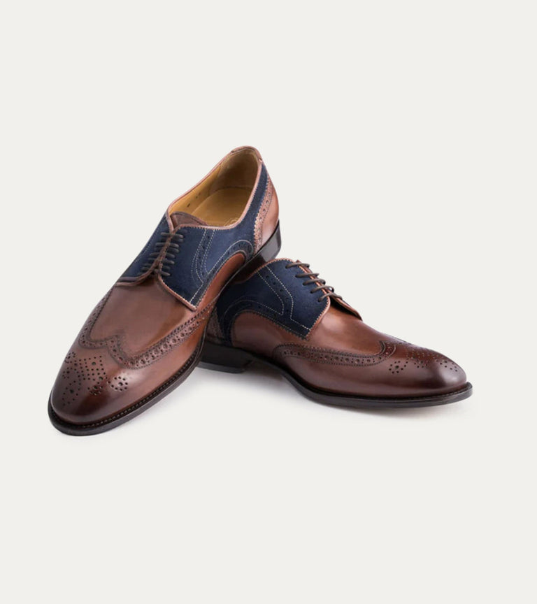 Wingtip Brown Antique & Blue Suede - Ace Marks
