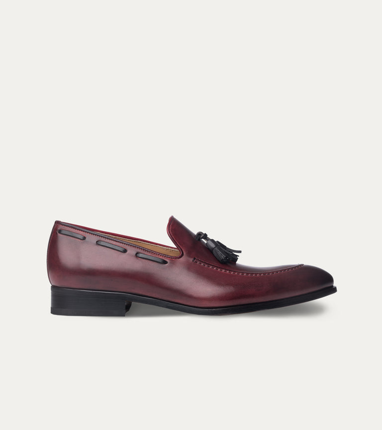 Men's brown Italian leather loafer dress shoes with tassels