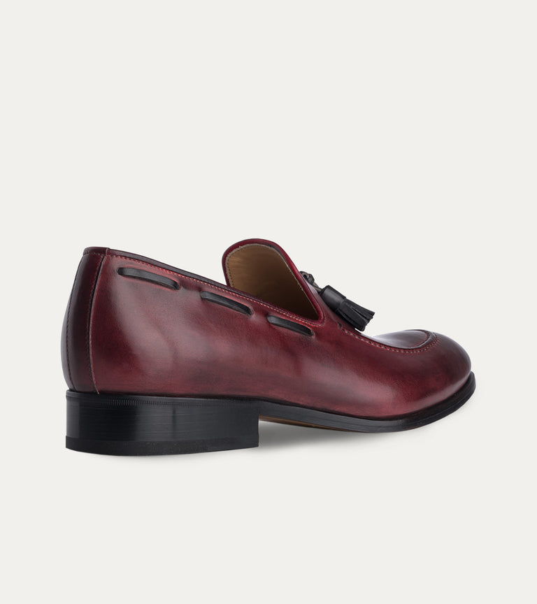 Men's brown Italian leather loafer dress shoes with tassels