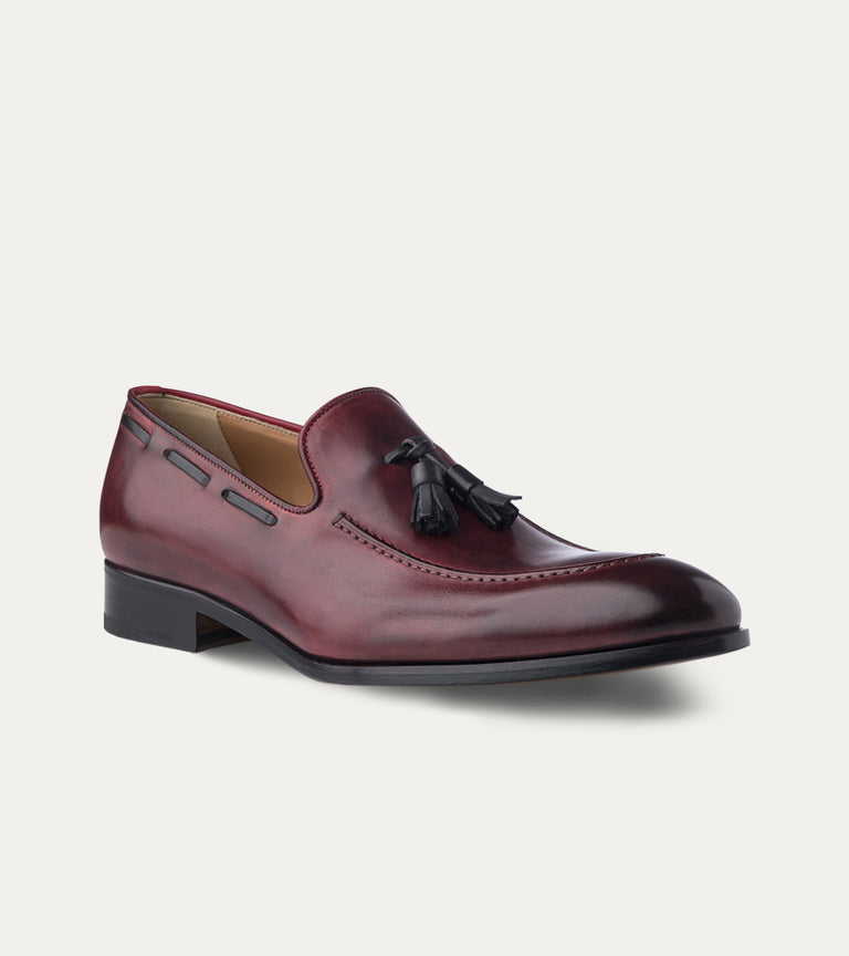 Men's brown Italian leather loafer dress shoes with tassels