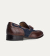 Men's brown Italian leather and blue suede dress loafer shoe with tassel