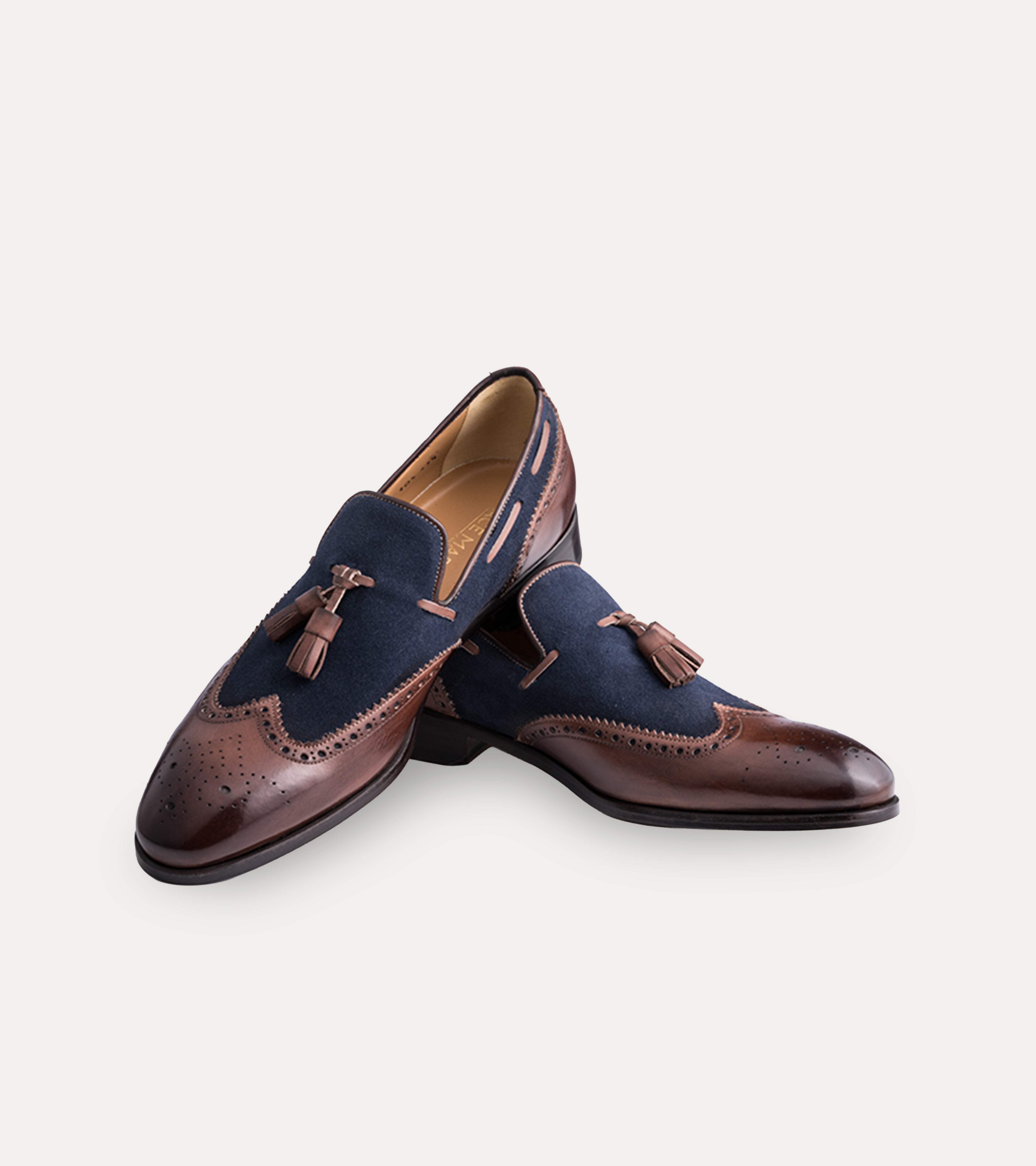 Dress Shoe Wingtip Tassel Loafer Brown Antique Leather & Blue Suede D (Medium) / 14 Dress Shoe Wingtip Tassel Loafer Brown Antique Leather & Blue Suede D (Medium) / 14
