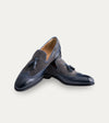 Men's blue Italian leather and grey suede wingtip dress loafer shoe with tassel