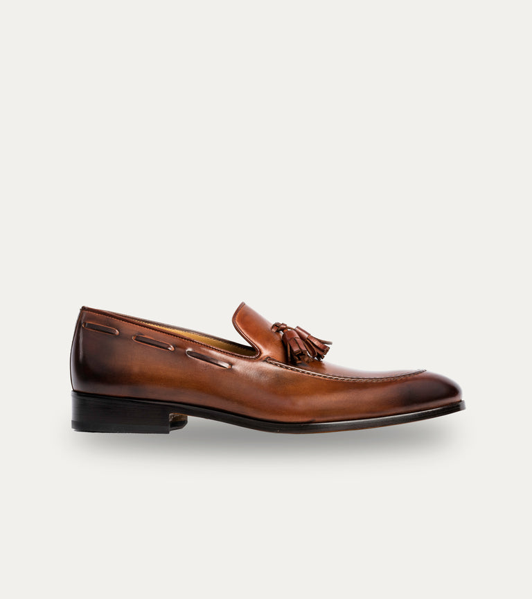 Men's Italian brown leather dress loafer shoe with tassel